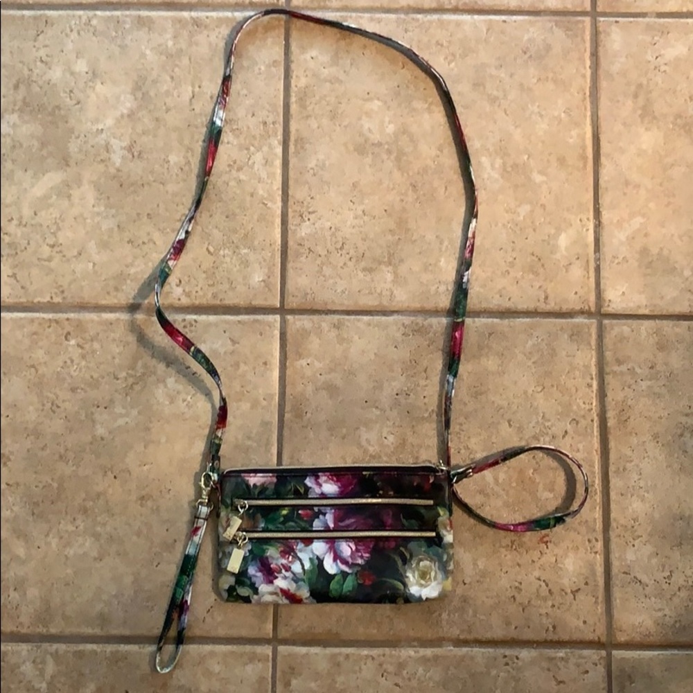 Never used floral clutch with cross body strap